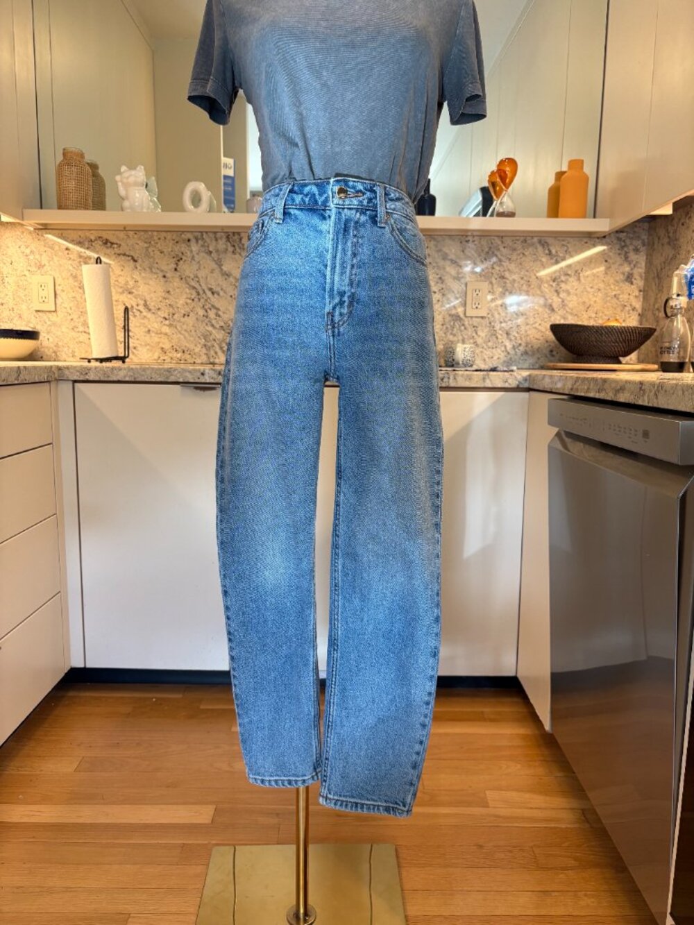 Only Emily High Waisted Straight Leg Jeans in Mid Blue Wash
